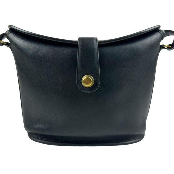 Coach Vintage Binocular Crossbody Bag Leather Unique Fold Over Top Pull Black - Picture 2 of 16